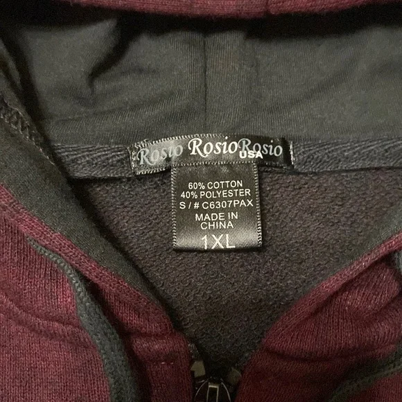 Rosio Burgundy Full Zip Sweatshirt Size 1XL & 2XL - Picture 2 of 3